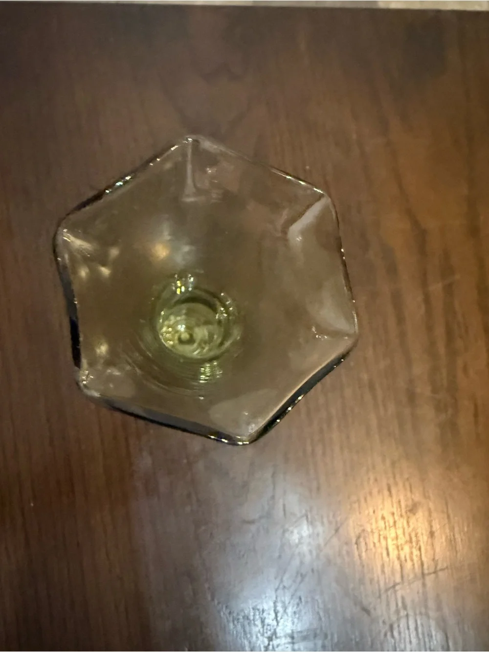 Vintage Olive Green Blown Glass Pedestal Bud Vase Ruffled Edge Etched Cut Flower